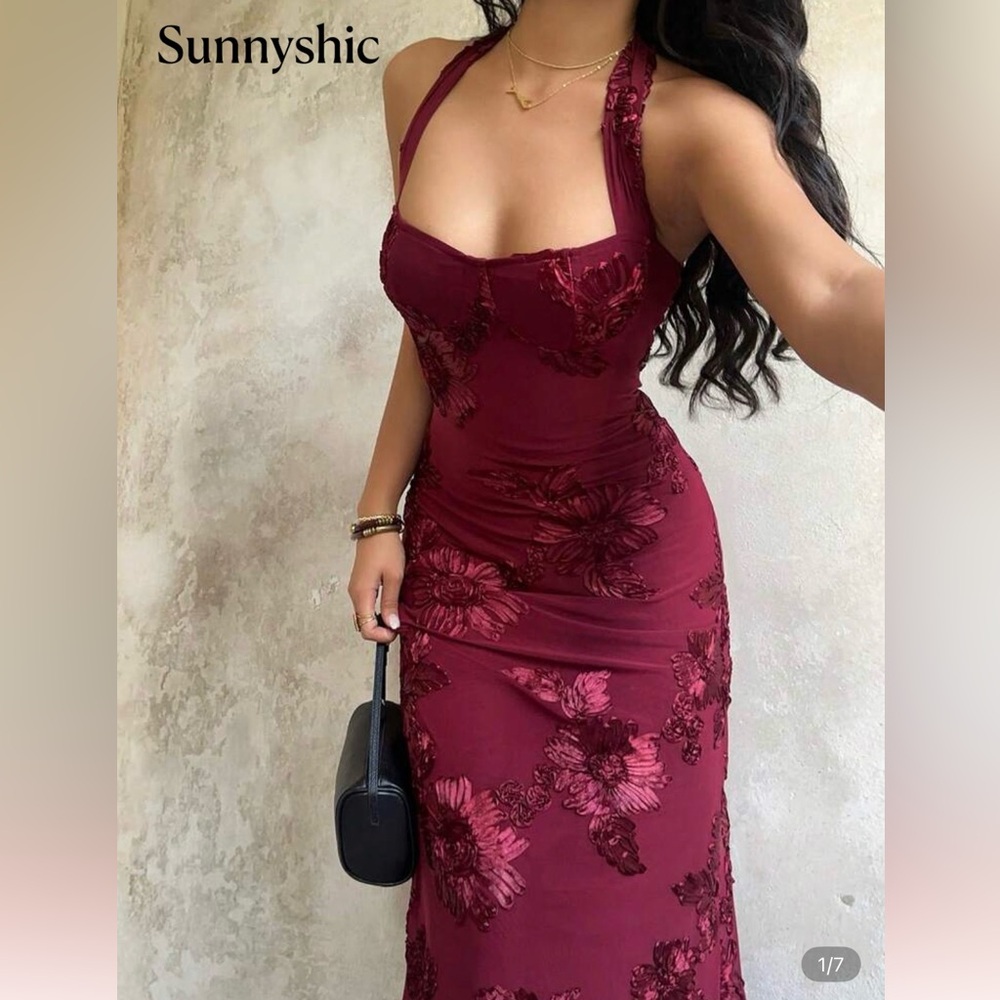 Elegant Burgundy Floral Dress